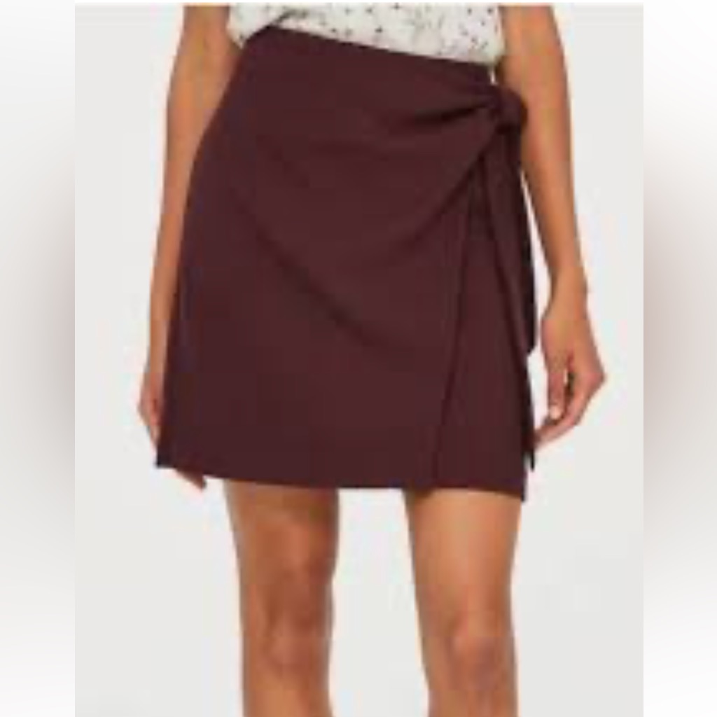 Loft Sz 6 Merlot - Burgundy Solid Elegant Brown Faux Wrap Pencil Skirt